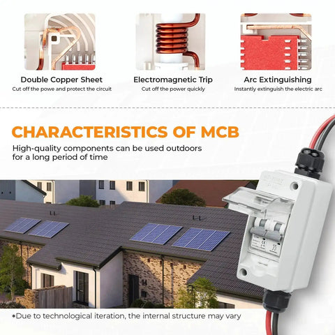 Outdoor Solar Panel Disconnect Switch 1000V 10A IP65 Rated PV Disconnect for Homes with open front view on roof