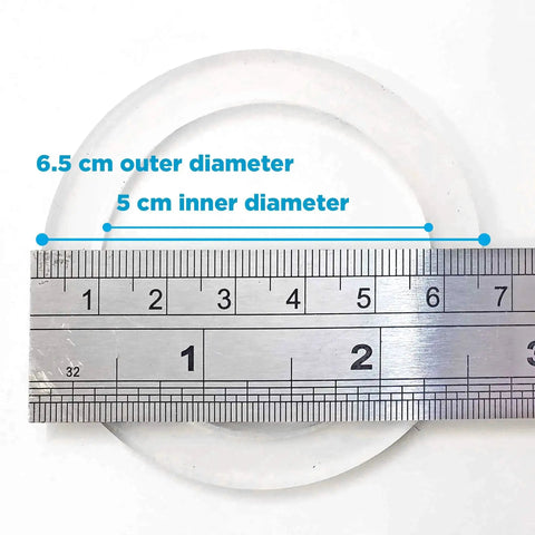 Milano Stovetop Espresso Maker Gasket Set With 3 Silicone Seals And 1 Replacement Filter Screen Kit dimensions shown with ruler