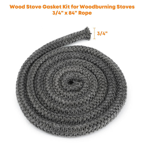 Wood stove gasket rope, 3/4 in x 84 in, graphite-impregnated fiberglass, gray roll