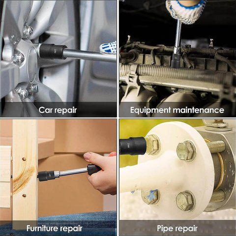 5 Piece Bolt Extractor And Lug Nut Remover Kit For Damaged Fasteners in various repair uses, 1/2 inch drive in 17mm, 19mm, 21mm, 22mm