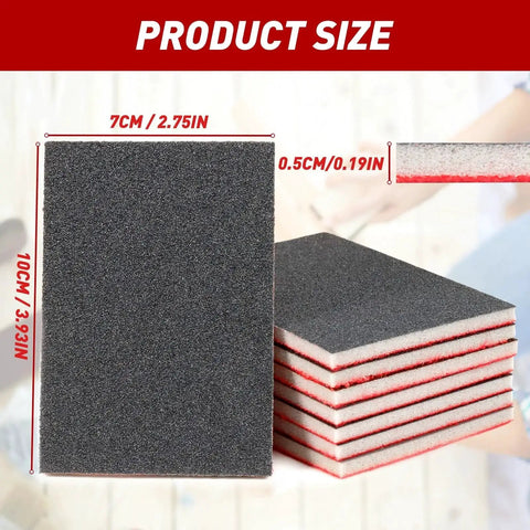 Front and side view of 24 Piece Sanding Sponge Set 80 To 3000 Grit For Wood Metal Drywall Finishing with dimensions labeled.