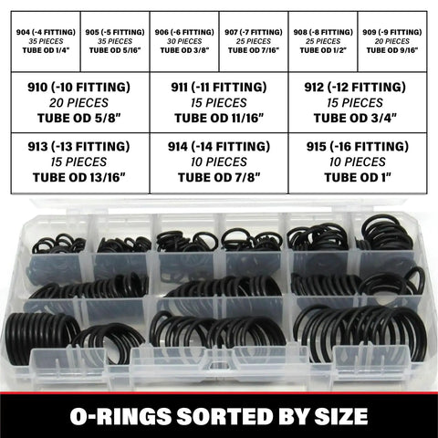 Hydraulic Fitting O Ring Seal Kit Buna N 70 Durometer 12 Sizes 255 Piece Kit SAE 900 O Ring Set For Hydraulic Fittings Box