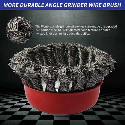 Close-up of Three Pack 4 Inch Wire Wheel Brush For Angle Grinders With Five Eighths Inch Arbor Carbon Steel Wire 0.02 Inch
