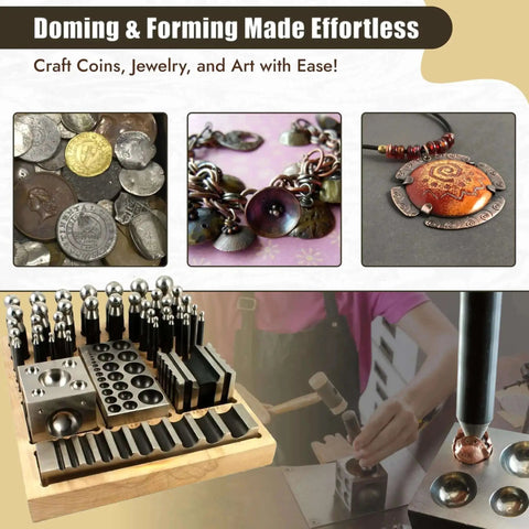 Workhorse Doming Block And Punch Set For Jewelry Making 41 Piece Dapping Kit for coin rings and jewelry crafting setup