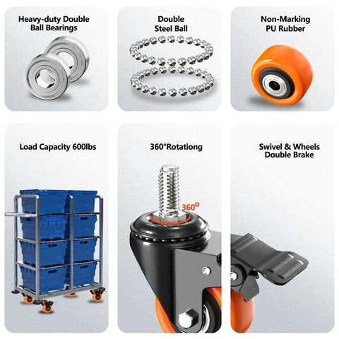 Heavy Duty 2 Inch Stem Caster Wheels Set Of 4 With Safety Locking Swivels 600 Lb Capacity features and assembly details