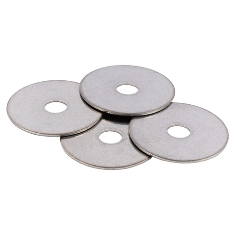 Stainless fender washers, five shown, 1-1/4 in OD, 5/16 in hole, 18-8 (304) SS