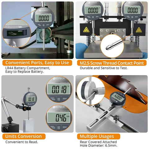 Digital Dial Indicator 1 Inch 25.4 Mm High Resolution 0.0005 Inch 0.01 Mm LCD Gauge With Aluminum Alloy Body For Precision Measurement In Mechanical Industrial And Laboratory Work 0-25.4 Mm Range Neoteck showing multiple features and uses.