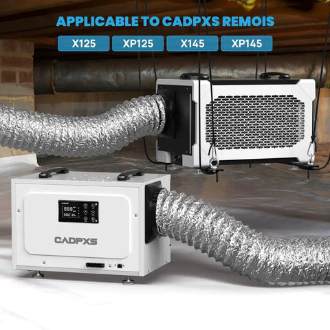 Go To 6 Inch Flexible Dehumidifier Duct Aluminum Foil Outlet installed on Remois X145 in crawlspace ventilation setup
