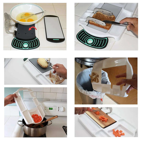 Adaptive Cutting Board With Pins For Safe One Handed Food Prep Slice N Fun includes non-slip tray and crinkle cutter in use