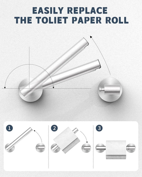 Pivot mechanism of wall mount double post pivoting toilet paper holder in brushed nickel, SUS304 stainless steel rustproof design.