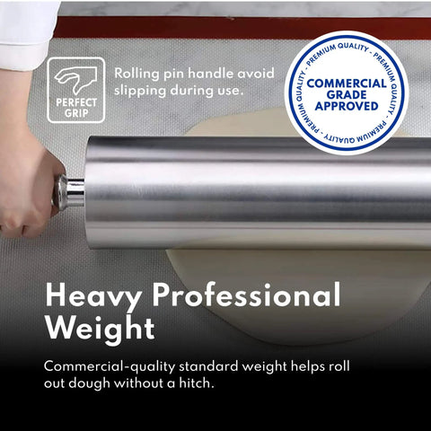 Extra Heavy Duty Aluminum Rolling Pin For Restaurants 15 Inch With Flour Saving Design Keeps Dough From Sticking Durable Pro Grade Quality And Smooth Rolling With Rotating Barrel Handles Chill The Pin Before Rolling To Keep Dough Cool