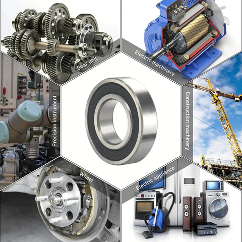 Four Pack Deep Groove Ball Bearings 1614 2RS With Three Eighths Inch Bore And One And One Eighth Inch Outer Diameter shown with industrial machinery