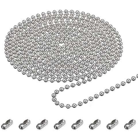 10 Beaded Ball Chain 4.5mm 16.4 Feet Spool With 8 Connector Clasps for blinds and DIY projects, stainless steel.
