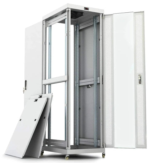 Beefy 42U Server Rack Cabinet With 35 Inch Depth Free Standing IT Enclosure Air Control System Four Cooling Fans PDU Glass Door
