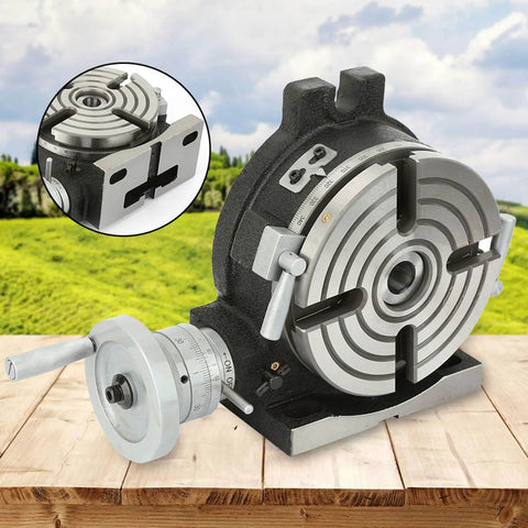 6 Inch Rotary Table For Milling Machines With Vertical And Horizontal Indexing Capabilities, shown in side view