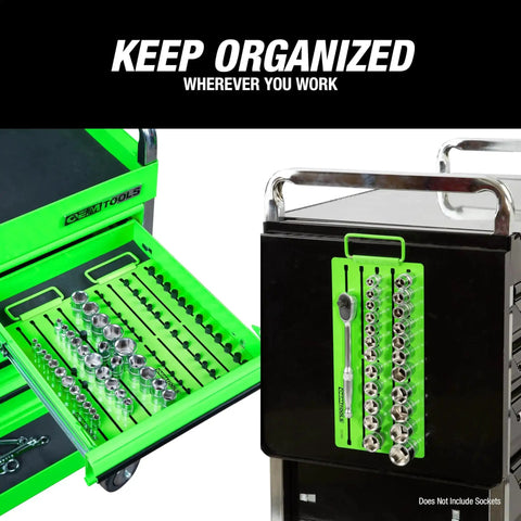 Pro Magnetic Socket Tray With Customizable Ratchet Organizer And Adjustable Drive Studs in toolbox and on cart