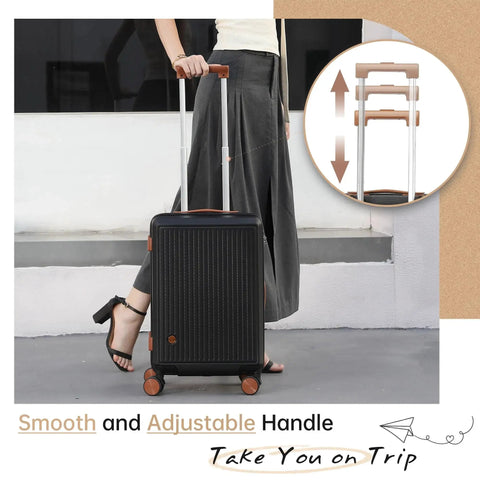Person wheeling Carry On Luggage With Spinner Wheels That Fits 22 By 14 By 9 Inches, Airline Approved Hard Shell Carry On With TSA Lock, Small Hardside Suitcase For Travel, 20 Inch Black From Hulsin.