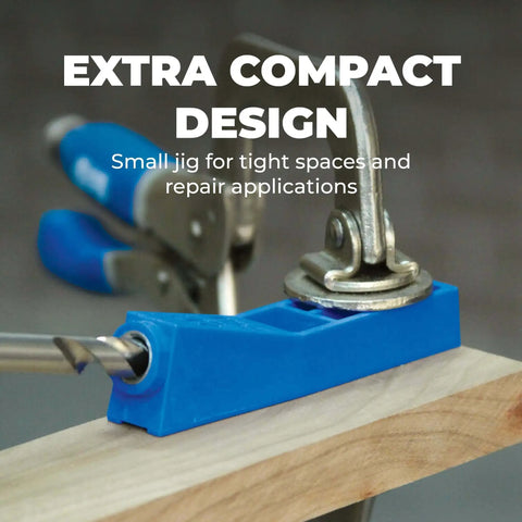 Compact Pocket Hole Jig Kit For Small Projects And Tight Spaces, Delivers Strong Joints No Glue Needed, blue jig on wood