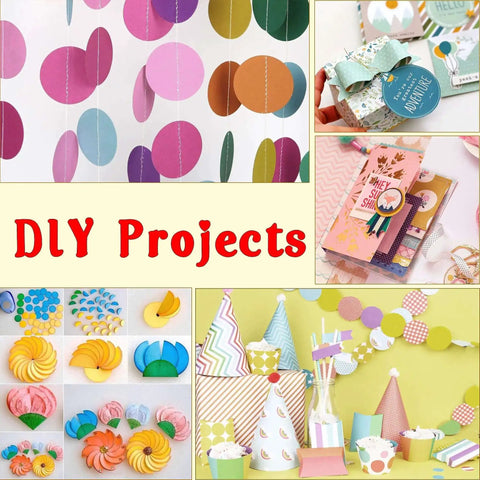 Colorful DIY projects using 1 Inch Circle Hole Punch Lever Tool For Crafting And Scrapbooking with various festival decorations.