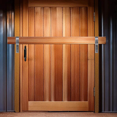 Heavy Duty Barn Door Latch With Drop Bar Lock Brackets Built From Galvanized Pressed Steel To Resist Rust And Corrosion No Fuss Security For Barn Doors Gates And Interior Doors Built To Last For Real Everyday Use on wooden door