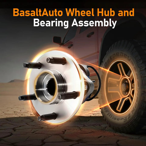 Front Wheel Hub Bearing Assembly 513214 5 Lug 2 Pack With ABS spins next to tire for 2004-2012 Malibu and more.