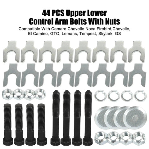 44-piece Upper And Lower Control Arm Bolt Kit With Nuts For Classic GM A Body Cars Including Camaro Chevelle Nova Firebird GTO Lemans Tempest Skylark El Camino 1964 Through 1974 Perfect Fit For Restorations And Performance Upgrades