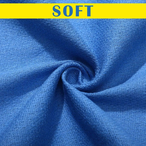 Close-up of Blue Huck Towels 50 Pack Bulk Absorbent Cotton Shop Towels 25.2 By 16.93 Inches fabric texture labeled soft.