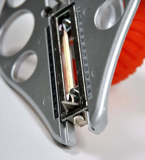Close-up of Beefy Aluminum Die Cast Circle Cutter with adjustable 1.18 to 10.23 inch cutting diameter, showing measurement scale