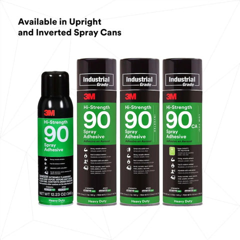 Hi-Strength 90 Permanent Spray Adhesive, Inverted Can for Upside-Down Spraying, variety of upright and inverted cans