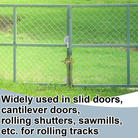 4 Pack 5 Inch Sliding Gate Rollers Kit With Galvanized Steel Pipe Track For 1 And 5 Eighths Inch Gate Track Fence Hardware installed