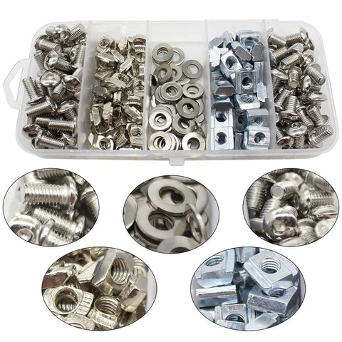 All In One Aluminum Extrusion Hardware Kit With 200Pcs M5 T Slot Nuts Bolts And Screws For 20x20 2020 2040 Profiles In A Clear Organizer Case
