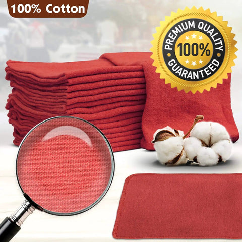 Lint Free 14x14 Shop Towels 25 Pack 100% Cotton Commercial Grade Red Rags For Auto Mechanics Pro Grade Durable 4 Sided Overlocked Stitching Ideal For Dry Or Wet Cleaning In Bulk