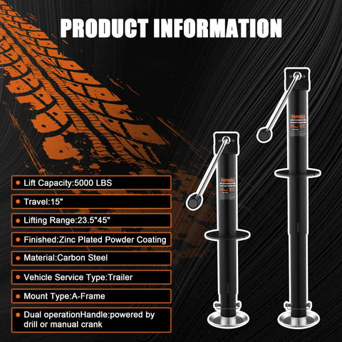 A-frame trailer jack, 30-inch lift, zinc-plated carbon steel; pair.