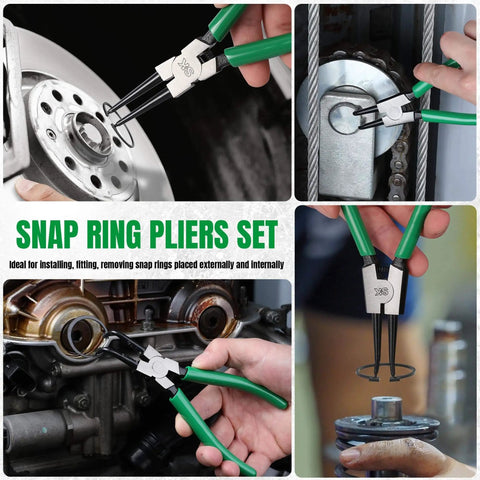 4-Piece 7 Inch Snap Ring Pliers Set Internal And External Circlip Pliers With Straight And Bent Jaws 0.07 Inch Tip Diameter