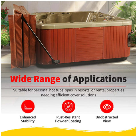 Image of a Low Mount Spa Cover Lift for Rectangular and Square Spas up to 8 Feet Wide installed on a hot tub in a patio setting.