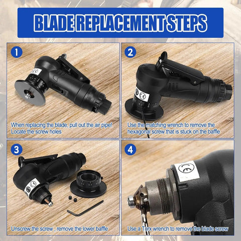 Pneumatic Chamfering Tool For Metal Deburring Mini Beveler Pro Grade Heavy Duty showing blade replacement steps