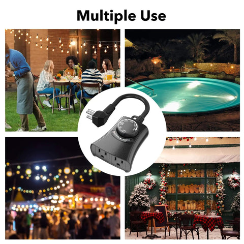 Outdoor Light Timer With Photocell Sensor Waterproof Dusk To Dawn Control 2 Grounded Outlets shown in various settings
