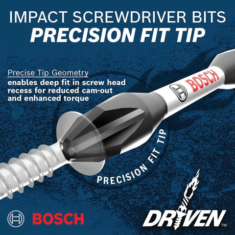 Driven 2 Inch Impact Slotted Bits Set With Precision Milled Tips And Torsion Zone For 50 Times Longer Life Bosch 2 Piece Power Bits Sizes Eight To Ten close-up
