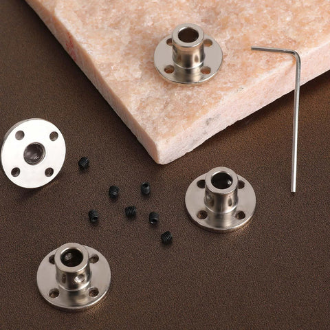 Four 6mm rigid flange shaft couplers with set screws and L-shaped hex wrench, stainless steel