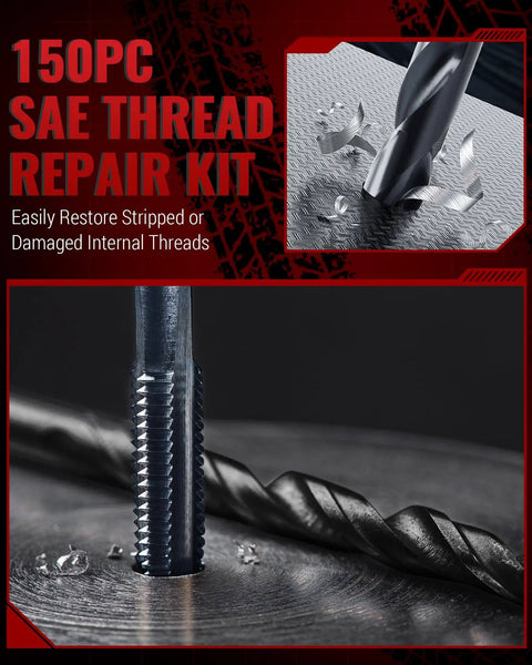 Heavy Duty SAE Helicoil Thread Repair Kit With HSS Drill Bits And Taps For Quick Rethreading in various sizes