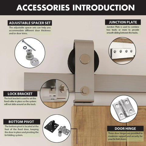 Accessories for Beefy 60 Inch Brushed Nickel Top Mount Bi Folding Sliding Barn Door Hardware Kit