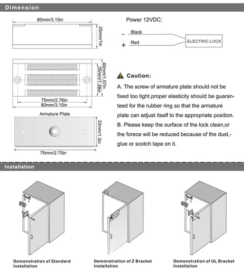 Installation guide for 130Lb Magnetic Door Lock With Remote Control Kit, including dimensions and mounting options for drawer and cabinet use.