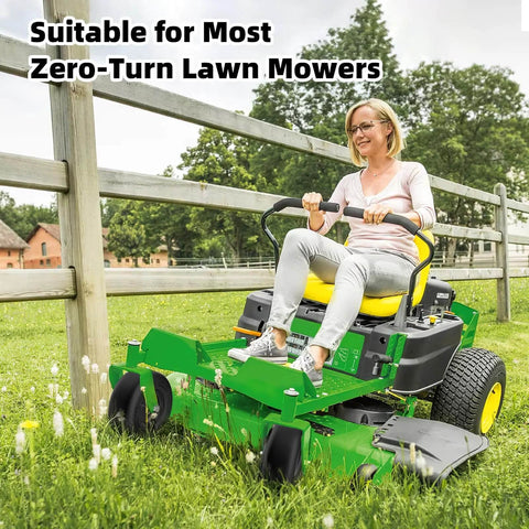 Heavy Duty 13x6.50-6 Flat Free Lawn Mower Tires And Wheels Set For Zero Turn Mowers with rider on green mower outdoors