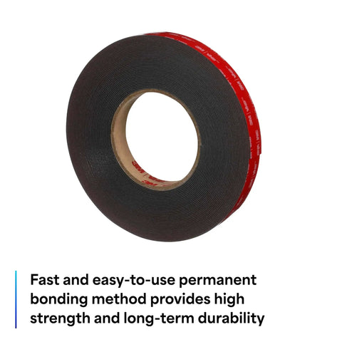 VHB Heavy Duty Mounting Tape 5952 roll showing red foam core for strong clean mounts, 0.5 inch wide, 5 yards long.