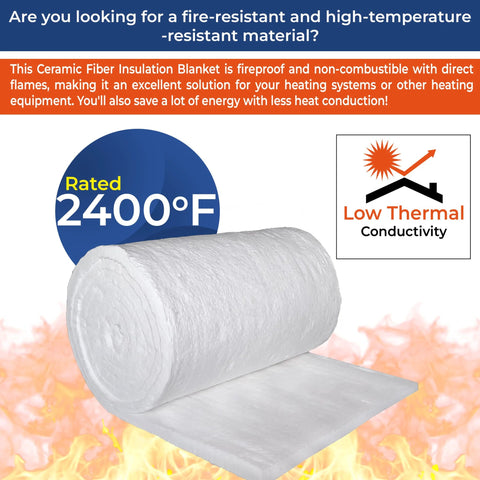 SIMOND STORE ceramic fiber insulation blanket roll, white, 1 in x 24 in x 96 in, 8 lb density, 2400°F