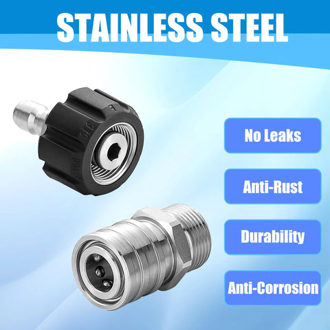 Stainless steel pressure washer adapter set with M22 to 1/4-inch quick-connect, gun-to-wand fittings; 4 pieces