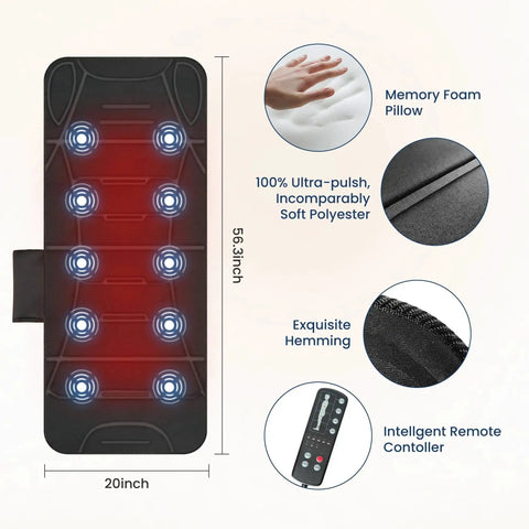 Full Body Massage Mat With Heat And Vibration Ten Motors Four Heating Zones 30 Minute Auto Shut Off Foldable Relaxation Pad