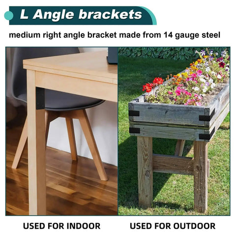 Heavy Duty 4x4x2 L Brackets 2mm Steel Black Powder Coated 90 Degree for Wood used on furniture and garden planter