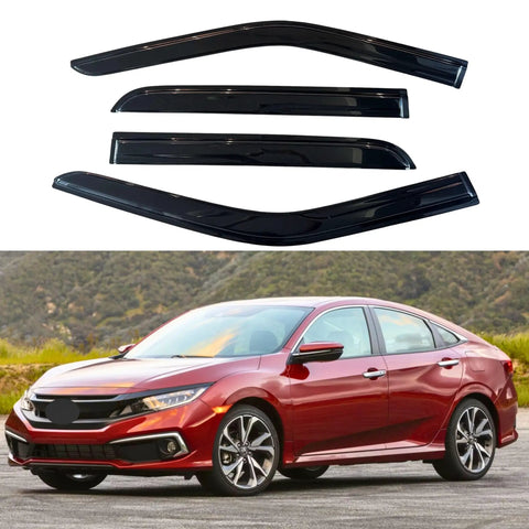 Out Channel Window Visors For 2016 2017 2018 2019 2020 2021 Honda Civic Sedan 4 Piece Rain Guards Vent Deflectors on car
