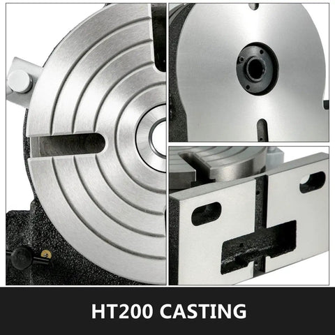 Close-up of 8 Inch Rotary Table with Horizontal and Vertical Tilt for Precision Milling and Drilling, HV8 3MT Shank.